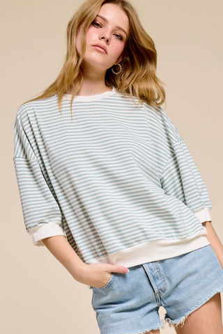 MCT7688-Loose Fit Striped Short Sleeve Crew Neckline Top-La Miel-Summit Lane Boutique, Women's Apparel and Gifts located in Grand Rapids, MI