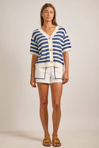 Annika Nautical Stripe Cardigan with Starfish Buttons-Cardigans-Main Strip-Summit Lane Boutique, Women's Apparel and Gifts located in Grand Rapids, MI