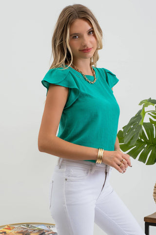 Marjorie Tulip Sleeve Top-Short Sleeves-Blu Pepper-Summit Lane Boutique, Women's Apparel and Gifts located in Grand Rapids, MI