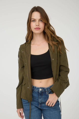 SNAP BUTTON ZIP UP HOODED JACKET