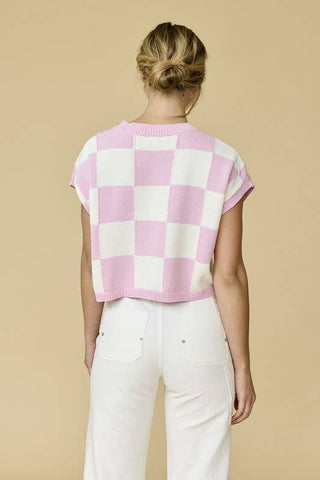 Hannah Loose Fit Checker Knit Top-Short Sleeves-Papermoon-Summit Lane Boutique, Women's Apparel and Gifts located in Grand Rapids, MI