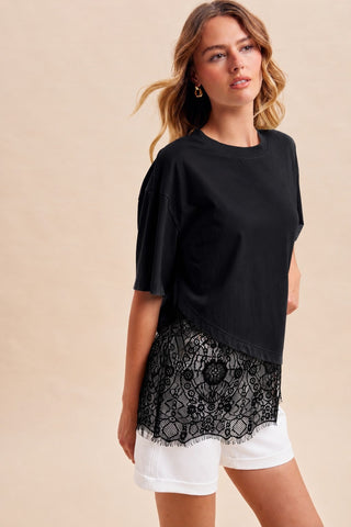 Addison Lace Trim Tee-Short Sleeves-Anniewear-Summit Lane Boutique, Women's Apparel and Gifts located in Grand Rapids, MI