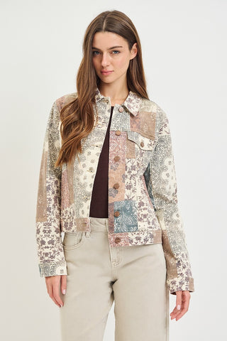 Paisley Patchwork Denim Jacket-Jackets-Risen-Summit Lane Boutique, Women's Apparel and Gifts located in Grand Rapids, MI