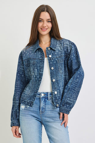 Bandana Print Denim Jacket-Jackets-Risen-Summit Lane Boutique, Women's Apparel and Gifts located in Grand Rapids, MI