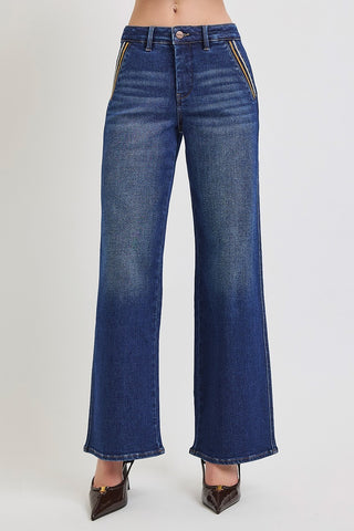 Shield Pocket High Rise Wide Leg Jeans-Jeans-Risen-Summit Lane Boutique, Women's Apparel and Gifts located in Grand Rapids, MI