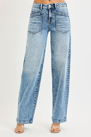 The Parker Patch Pocket Baggy Jeans-Jeans-Risen-Summit Lane Boutique, Women's Apparel and Gifts located in Grand Rapids, MI