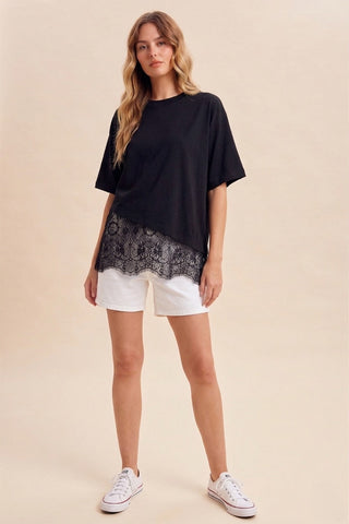 Addison Lace Trim Tee-Short Sleeves-Anniewear-Summit Lane Boutique, Women's Apparel and Gifts located in Grand Rapids, MI