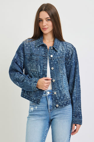 Bandana Print Denim Jacket-Jackets-Risen-Summit Lane Boutique, Women's Apparel and Gifts located in Grand Rapids, MI