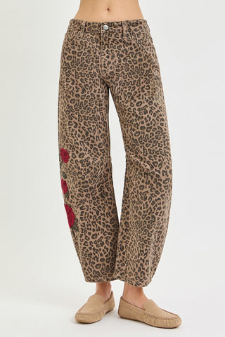 Rose Rebel Leopard Barrel Jeans-Jeans-Risen-Summit Lane Boutique, Women's Apparel and Gifts located in Grand Rapids, MI