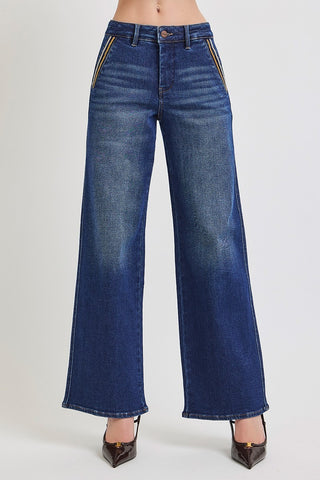 Shield Pocket High Rise Wide Leg Jeans-Jeans-Risen-Summit Lane Boutique, Women's Apparel and Gifts located in Grand Rapids, MI