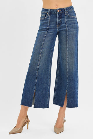 Kai Front Slit Wide Leg Jeans-Jeans-Risen-Summit Lane Boutique, Women's Apparel and Gifts located in Grand Rapids, MI