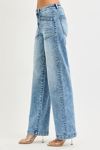 The Parker Patch Pocket Baggy Jeans-Jeans-Risen-Summit Lane Boutique, Women's Apparel and Gifts located in Grand Rapids, MI