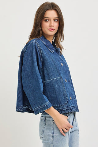 Camden Cropped Denim Jacket-Jackets-Risen-Summit Lane Boutique, Women's Apparel and Gifts located in Grand Rapids, MI