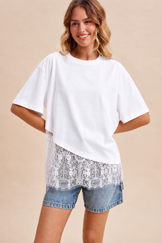 Addison Lace Trim Tee-Short Sleeves-Anniewear-Summit Lane Boutique, Women's Apparel and Gifts located in Grand Rapids, MI
