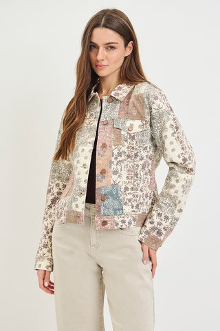 Paisley Patchwork Denim Jacket-Jackets-Risen-Summit Lane Boutique, Women's Apparel and Gifts located in Grand Rapids, MI