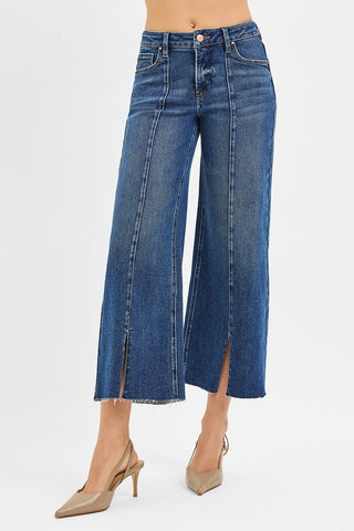 Kai Front Slit Wide Leg Jeans-Jeans-Risen-Summit Lane Boutique, Women's Apparel and Gifts located in Grand Rapids, MI