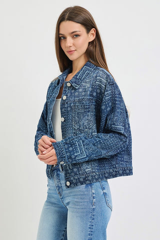 Bandana Print Denim Jacket-Jackets-Risen-Summit Lane Boutique, Women's Apparel and Gifts located in Grand Rapids, MI