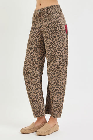 Rose Rebel Leopard Barrel Jeans-Jeans-Risen-Summit Lane Boutique, Women's Apparel and Gifts located in Grand Rapids, MI