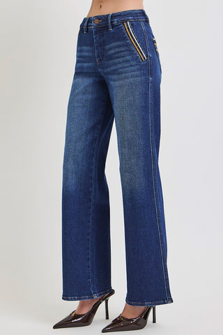 Shield Pocket High Rise Wide Leg Jeans-Jeans-Risen-Summit Lane Boutique, Women's Apparel and Gifts located in Grand Rapids, MI