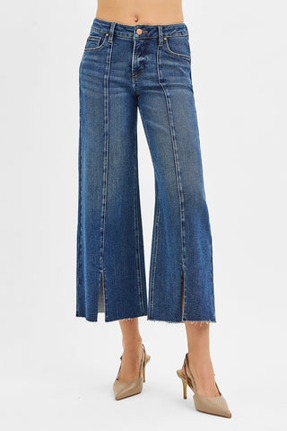 Kai Front Slit Wide Leg Jeans-Jeans-Risen-Summit Lane Boutique, Women's Apparel and Gifts located in Grand Rapids, MI
