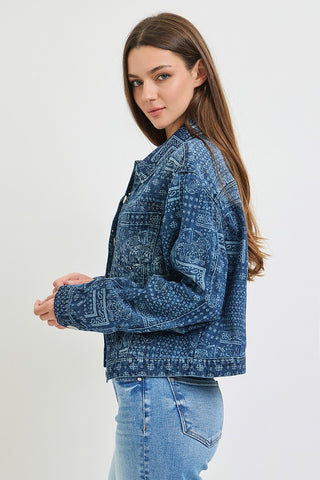 Bandana Print Denim Jacket-Jackets-Risen-Summit Lane Boutique, Women's Apparel and Gifts located in Grand Rapids, MI