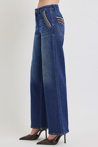 Shield Pocket High Rise Wide Leg Jeans-Jeans-Risen-Summit Lane Boutique, Women's Apparel and Gifts located in Grand Rapids, MI