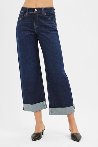 Slouchy Ankle Wide Roll Up Jeans