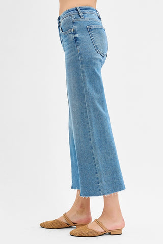 Tummy Control Mid Rise Crop Wide Front Slit Jeans-Jeans-Risen-Summit Lane Boutique, Women's Apparel and Gifts located in Grand Rapids, MI