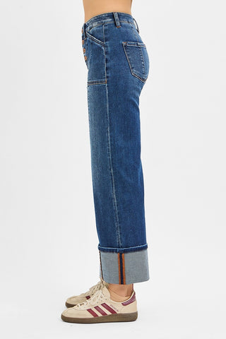 Cuffed Button Fly Jeans-Jeans-Risen-Summit Lane Boutique, Women's Apparel and Gifts located in Grand Rapids, MI