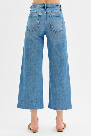 Tummy Control Mid Rise Crop Wide Front Slit Jeans-Jeans-Risen-Summit Lane Boutique, Women's Apparel and Gifts located in Grand Rapids, MI