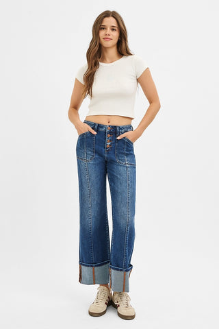 Cuffed Button Fly Jeans-Jeans-Risen-Summit Lane Boutique, Women's Apparel and Gifts located in Grand Rapids, MI