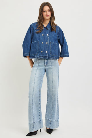 Camden Cropped Denim Jacket-Jackets-Risen-Summit Lane Boutique, Women's Apparel and Gifts located in Grand Rapids, MI