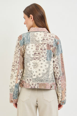 Paisley Patchwork Denim Jacket-Jackets-Risen-Summit Lane Boutique, Women's Apparel and Gifts located in Grand Rapids, MI
