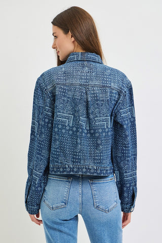 Bandana Print Denim Jacket-Jackets-Risen-Summit Lane Boutique, Women's Apparel and Gifts located in Grand Rapids, MI