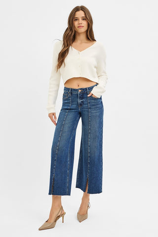 Kai Front Slit Wide Leg Jeans-Jeans-Risen-Summit Lane Boutique, Women's Apparel and Gifts located in Grand Rapids, MI