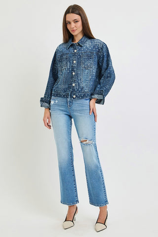 Bandana Print Denim Jacket-Jackets-Risen-Summit Lane Boutique, Women's Apparel and Gifts located in Grand Rapids, MI