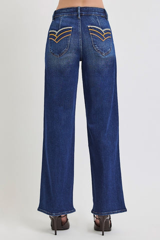 Shield Pocket High Rise Wide Leg Jeans-Jeans-Risen-Summit Lane Boutique, Women's Apparel and Gifts located in Grand Rapids, MI