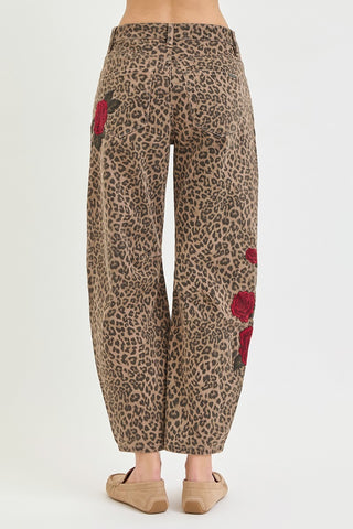 Rose Rebel Leopard Barrel Jeans-Jeans-Risen-Summit Lane Boutique, Women's Apparel and Gifts located in Grand Rapids, MI