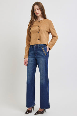 Shield Pocket High Rise Wide Leg Jeans-Jeans-Risen-Summit Lane Boutique, Women's Apparel and Gifts located in Grand Rapids, MI