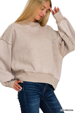The Claudia Acid Wash Pullover-Sweatshirt-Zenana-Summit Lane Boutique, Women's Apparel and Gifts located in Grand Rapids, MI