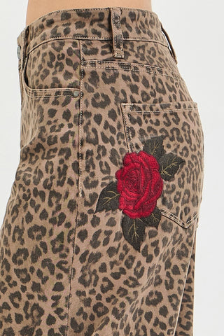 Rose Rebel Leopard Barrel Jeans-Jeans-Risen-Summit Lane Boutique, Women's Apparel and Gifts located in Grand Rapids, MI