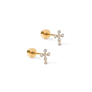 Screwback Stud Earrings - Clara Cross Gold Sparkle-Screwback Earrings-LINNY CO-Summit Lane Boutique, Women's Apparel and Gifts located in Grand Rapids, MI