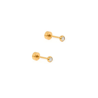 Screwback Stud Earrings - Micro Cooper Clear Gold-Earrings-LINNY CO-Summit Lane Boutique, Women's Apparel and Gifts located in Grand Rapids, MI